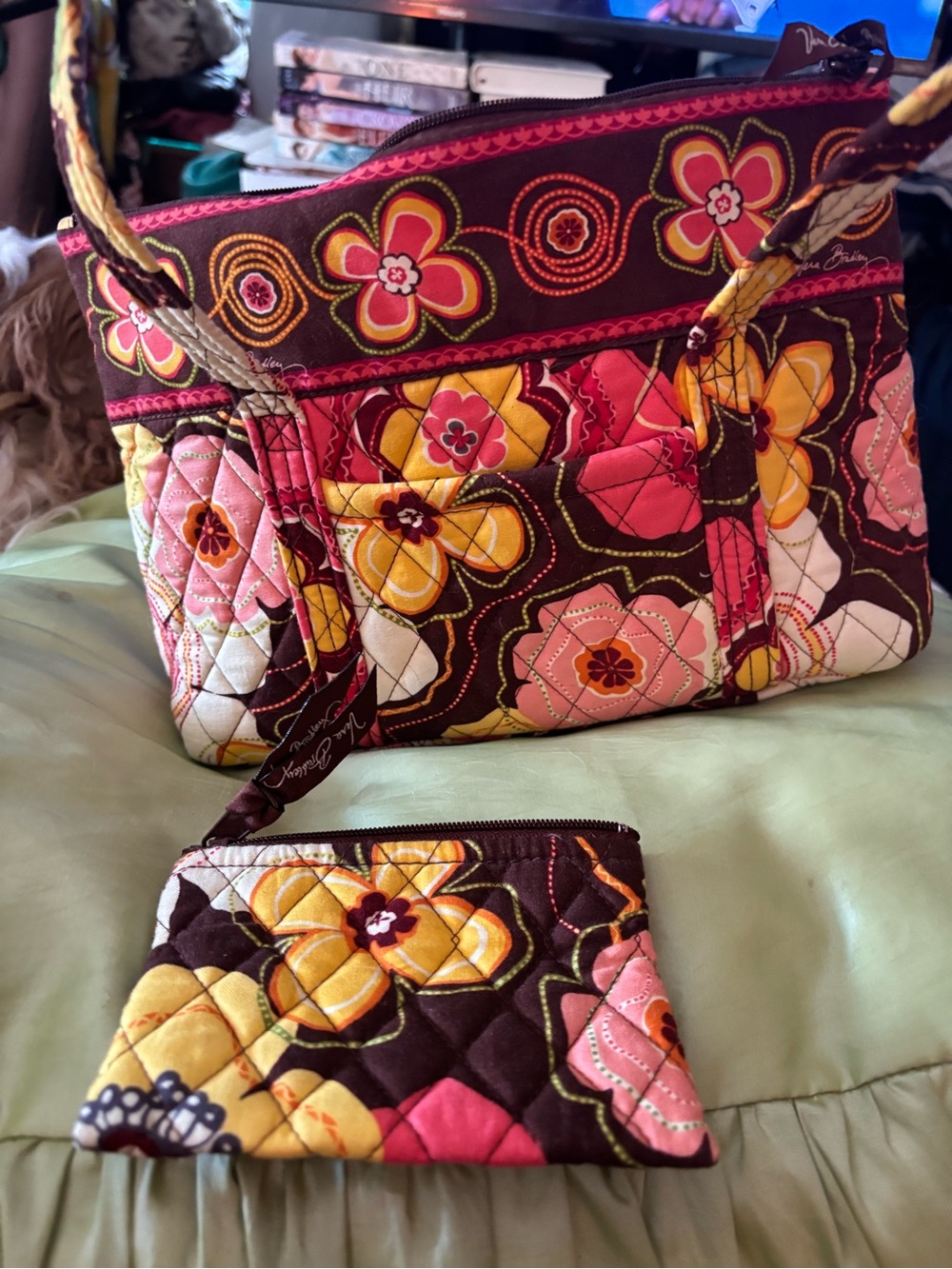 Vera Bradley Pink & Yellow Quilted Tote Bag coin purse - Picture 3 of 6